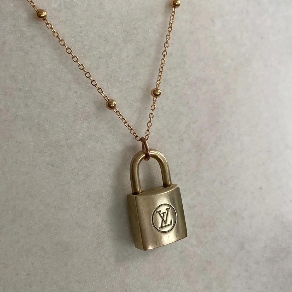Louis Vuitton Lock Necklace Two Series #210 14K Gold Plated Chain